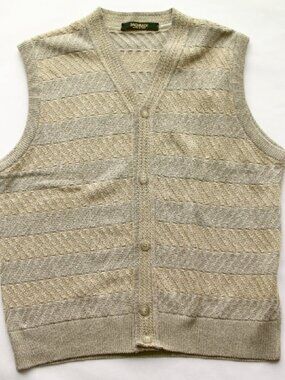 VINTAGE BACHRACH Tan & Gray Sweater Vest - Made in Italy - Size M